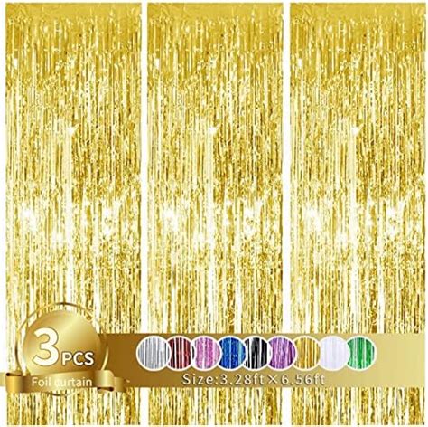 3pcs Gold Metallic Tinsel Foil Fringe Curtains 3 28ft X 6 56ft Gold Photo Booth Backdrop