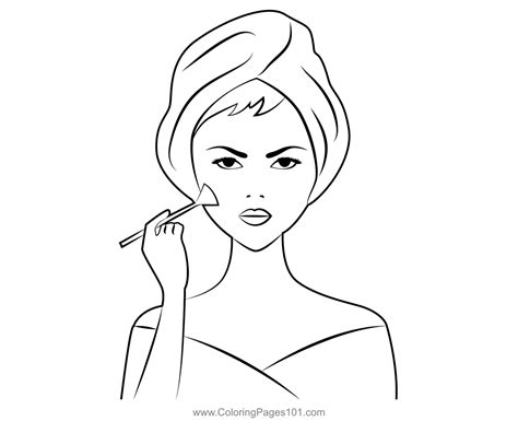 Girl Using Makeup Coloring Page For Kids Free Girls Printable