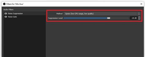 Obs Studio Advanced Mic Settings Noise Gate Noise Removal