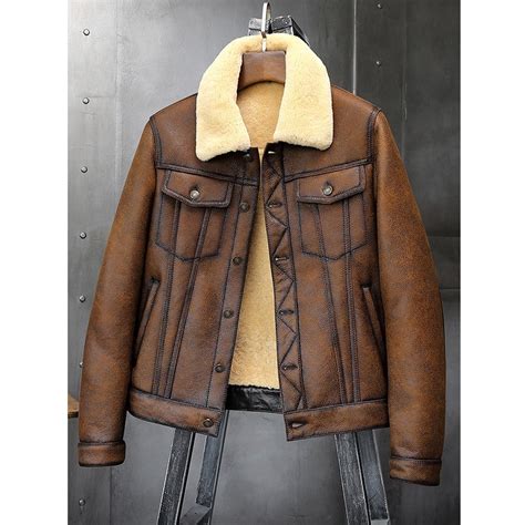 Mens Sheepskin Shearling Jacket B3 Flight Jacket Aviator Winter Coat