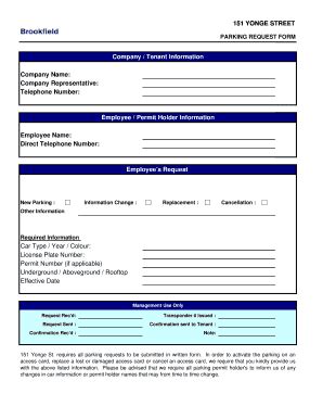 Fillable Online Parking Request Form Brookfield Properties Fax Email