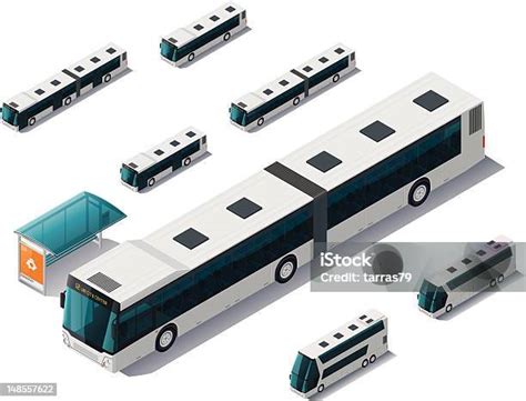 Isometric Bus Set向量圖形及更多巴士圖片 巴士 等軸測投影 城市 Istock