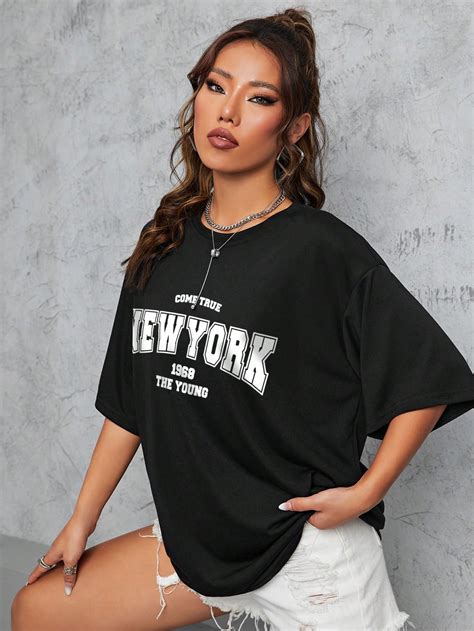 New York Print Black Oversized T Shirt La Chic Pick