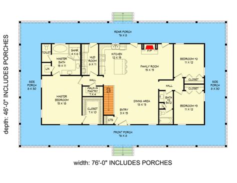 3 Bed Country Ranch House Plan With Wrap Around Porch For Side Sloping