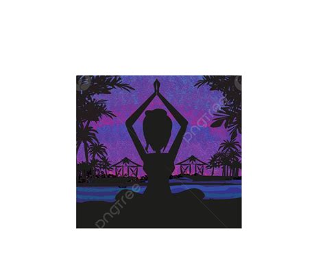 Yoga Enthusiast In Silhouette Performing Yoga On The Beach During Sunset Vector, Lifestyle ...