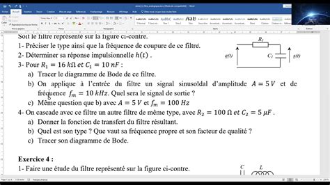 Exercice Corrigé N3 Filtres Analogique traitement du Signal YouTube