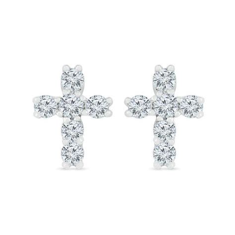 White Gold Diamond Cross Stud Earrings 13ctw Reeds Jewelers