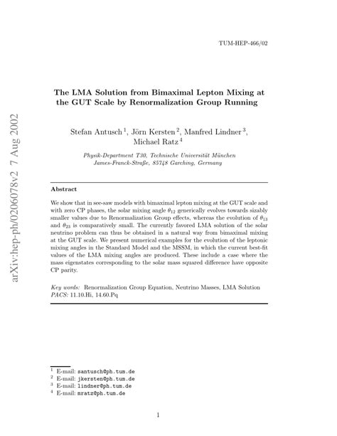 Pdf The Lma Solution From Bimaximal Lepton Mixing At The Gut Scale By