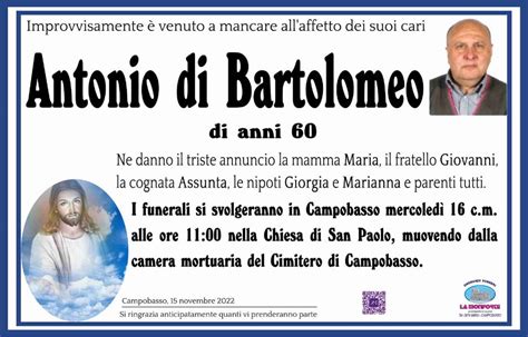 Funerali E Annunci Funebri A Campobasso Antonio Di Bartolomeo Funer