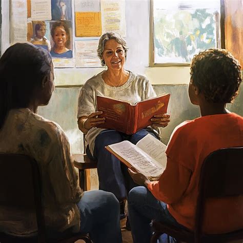 Volunteers Conducting A Literacy Class In A Literacy Program Premium