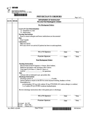 Fillable Online Support Providencehospital Pre And Post Myelogram