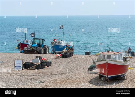 Beer Near Seaton Devon England Uk June Fishing Boats On The