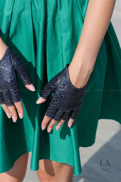 Fingerless Leather Driving Women Gloves Blue Python Salmon Etsy