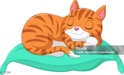 Ilustración de Dibujos Animados El Gato Está Durmiendo En Una Almohada ...