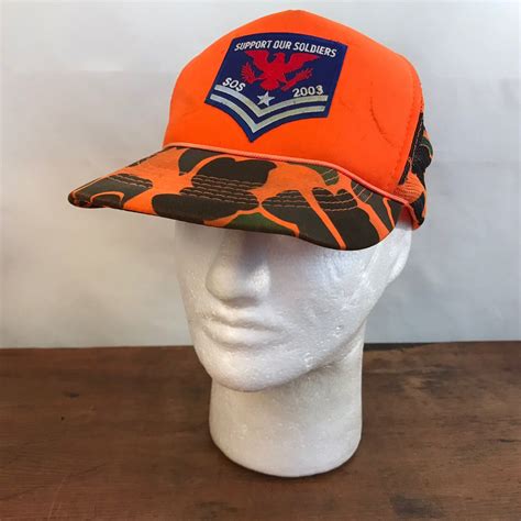 Distressed Support Our Soldiers Orange Camouflage Snapback Trucker Cap