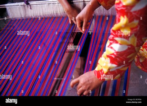 Hands Threading Weaving Loom In Cambodian Village Stock Photo Alamy