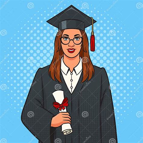 Student Girl Graduated with Student Hat Vector Stock Vector - Illustration of certificate, young ...