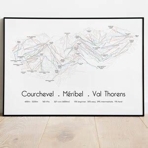 Valleys Ski Piste Map Poster Print Courchevel Meribel Etsy Uk