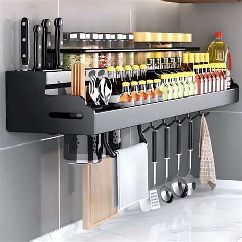 Kitchen Spice Rack Wall Mounted Free Punching Condiments Organizer