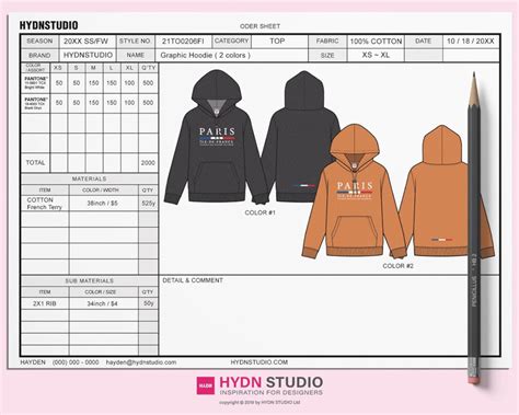 Hoodie Tech Pack Techpack Template Technical Drawings Etsy