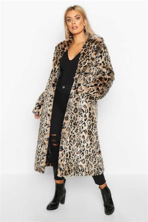 Womens Plus Leopard Faux Fur Longline Coat Boohoo Uk