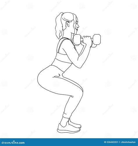 Coloring Pages Women Exercise With Dumbbell Hand Drawn Illustration