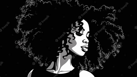 Premium Vector A Black And White Illustration Of A Woman With Curly Hair