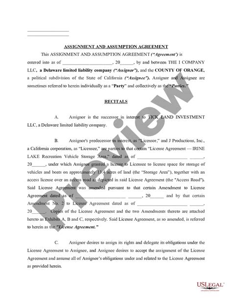 California Assignment And Assumption Agreement Dealing With A