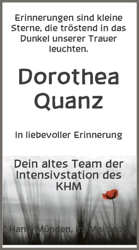 Traueranzeigen Von Dorothea Quanz Trauer HNA De