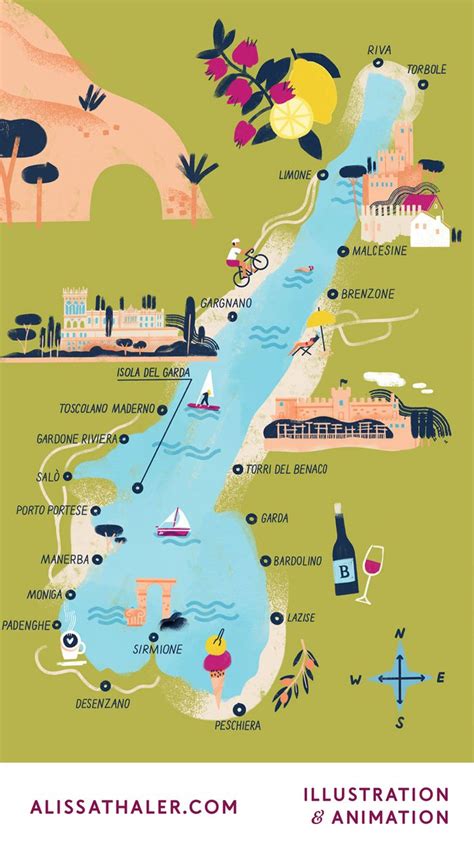 Lake Garda Map Illustration Lake Garda Lake Garda Italy Lake Como Italy