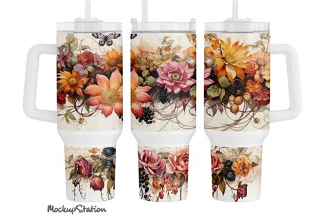 Fall Flowers 40 Oz Quencher Tumbler Wrap Graphic By Mockup Station