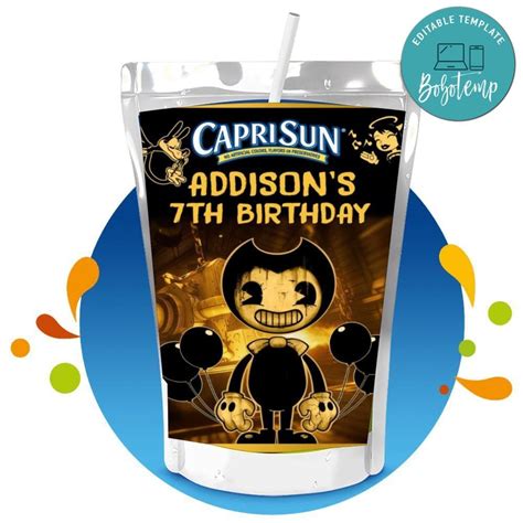 Bendy Capri Sun Birthday Digital File Printable Bobotemp