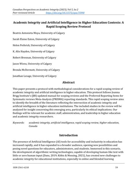 Pdf Academic Integrity And Artificial Intelligence In Higher