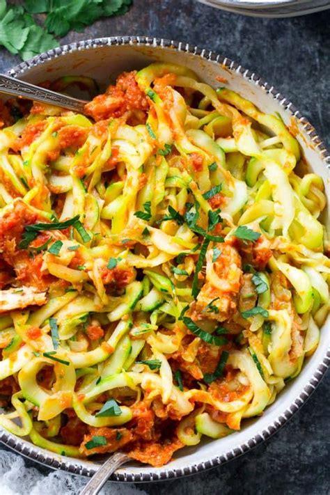 Zucchini Pasta With Sun Dried Tomato Cream And Chicken Whole30 The Paleo Running Momma