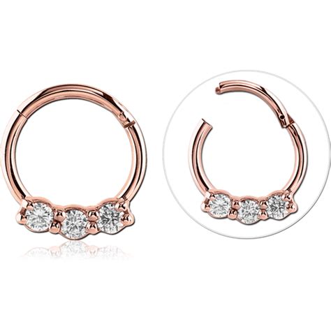 Rose Gold Pvd Coated Surgical Steel Grade L Round Jeweled Hinged