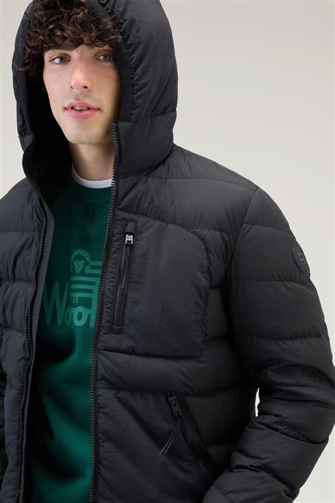 Mens Lobster Down Jacket In Crinkle Nylon Black Woolrich Usa