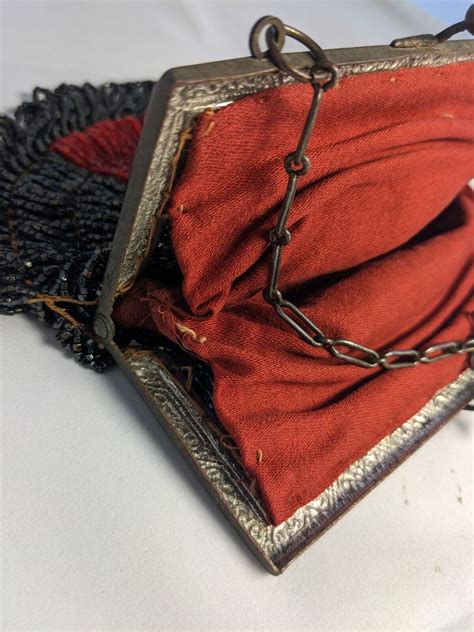 Antique Victorian Reticule Purse Beaded Red Black Me Gem