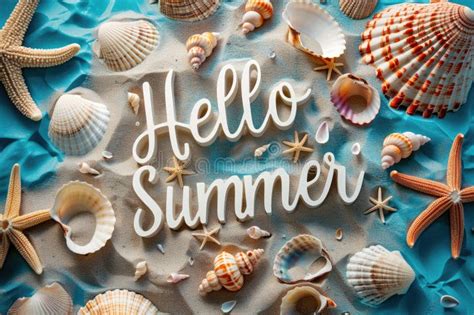 Summer Beach Vibes With Hello Summer Script Amid Seashells And