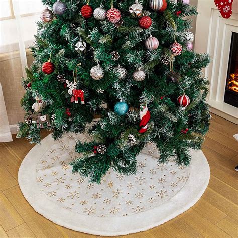 Husfou 48" Christmas Tree Skirt Faux Fur Xmas Tree Skirt with Sequin Snowflake for Holiday Party ...