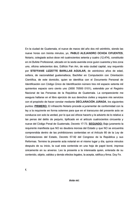 Declaraci N Jurada No Deudor Del Estado Y No Prohibicion Del Articulo