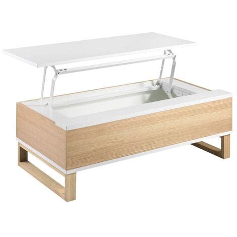 Mesa De Centro Elevable Blanco Brillo Roble 110x60