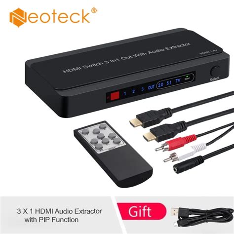 Neoteck 3x1 HDMI Switch With Audio Extractor Converter Analog Optical