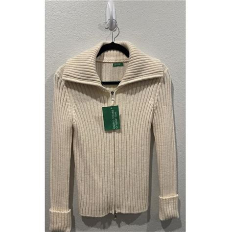 United Colors Of Benetton Ivory Knit Cardigan Size Depop