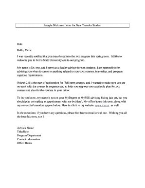 Fillable Online Sample Welcome Letter For New Transfer Student Fax