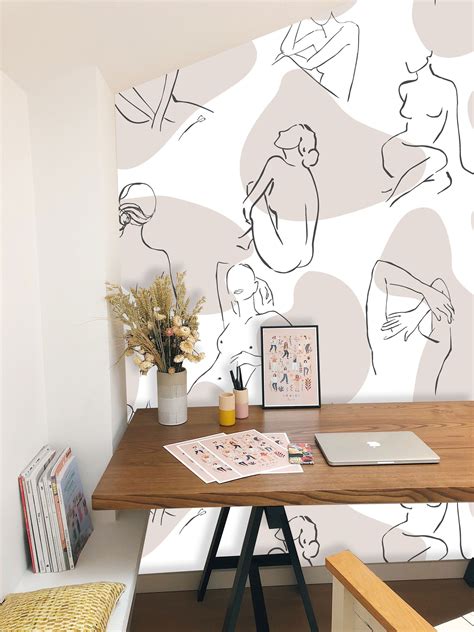 The Female Body Wall Mural Minimalist Wallpaper Nude Line Etsy