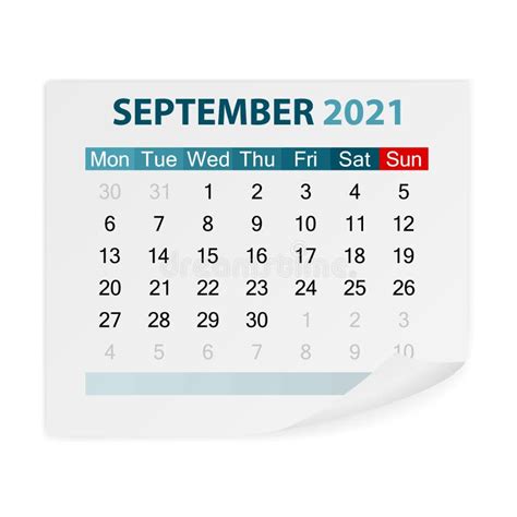 September 2021 Calendar Planner Design Template Stock Vector