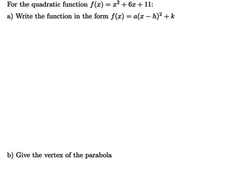 Answered For The Quadratic Function F X X² … Bartleby