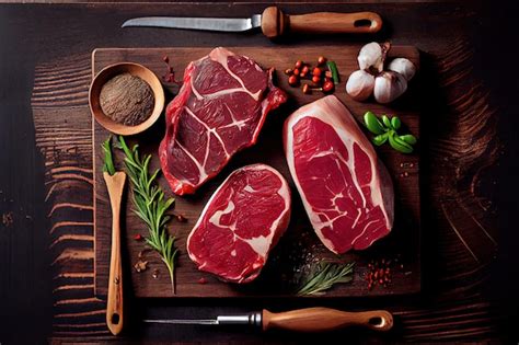 Premium Photo Variety Of Raw Black Angus Prime Meat Steaks Machete Food