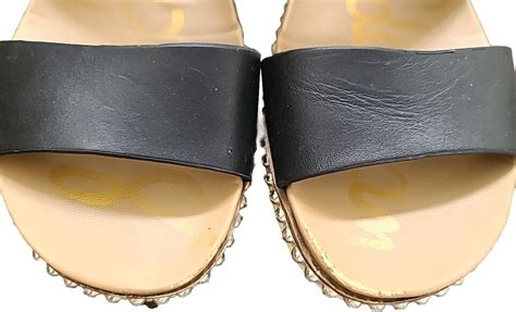 Sam Edelman Asha Sandals Women Us Black Leather Flat Silver Studded