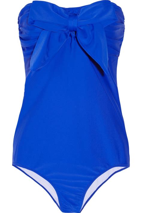 Bright Blue Bow Embellished Bandeau Swimsuit Miu Miu Bandeau